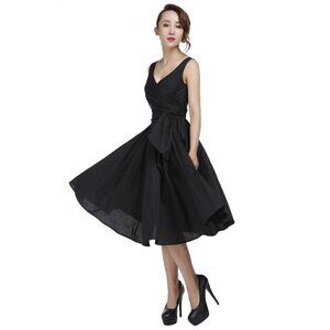 Chicstar Wrap-Front Sleeveless Swing Dress in Black
